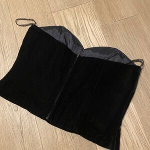 VIE by Victoria Royal Size 12 Black Velvet Strapless Zip Up Crop Top